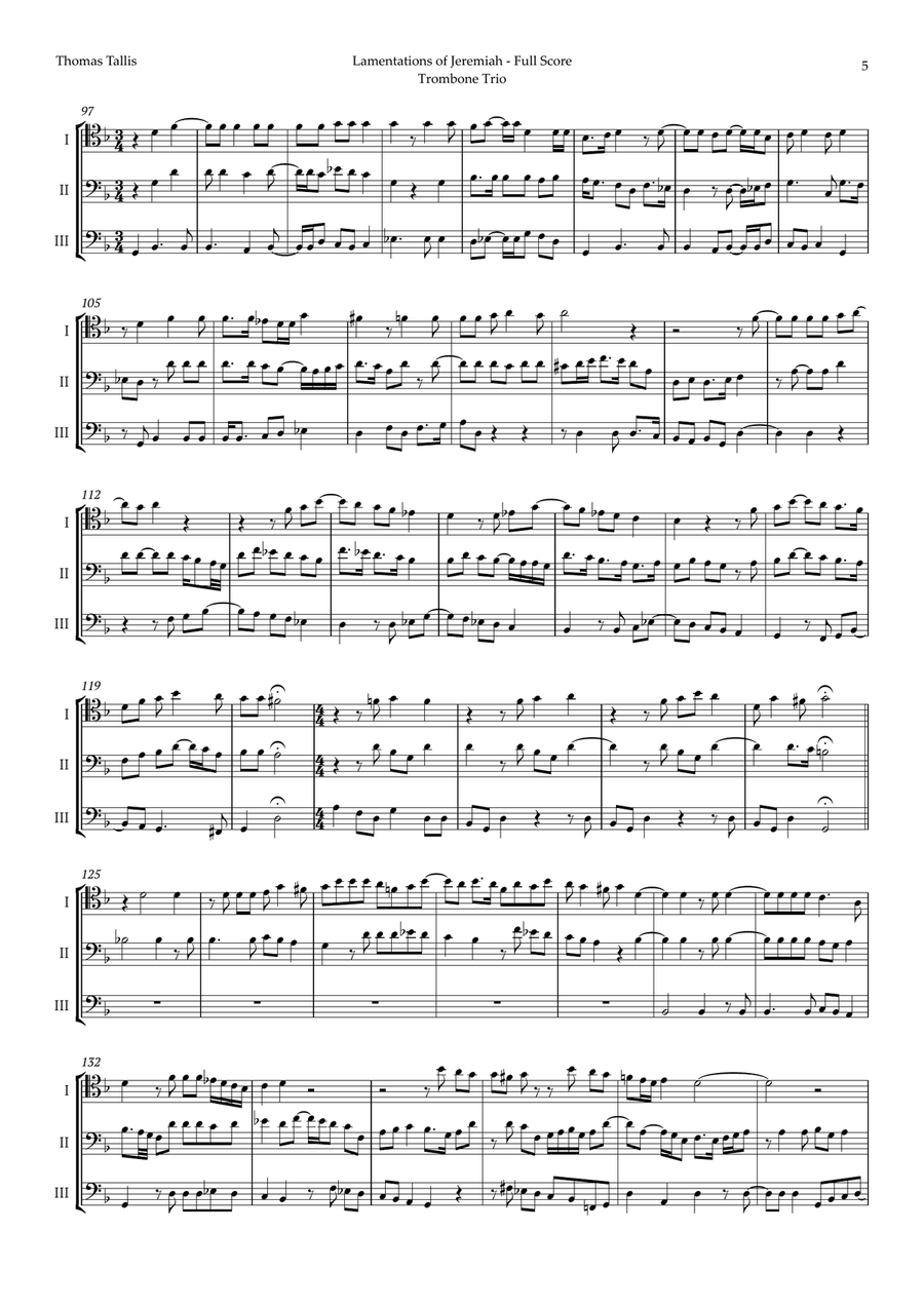 Lamentations of Jeremiah by Thomas Tallis for Trombone Trio Trombone Trio scores gallery preview page 5