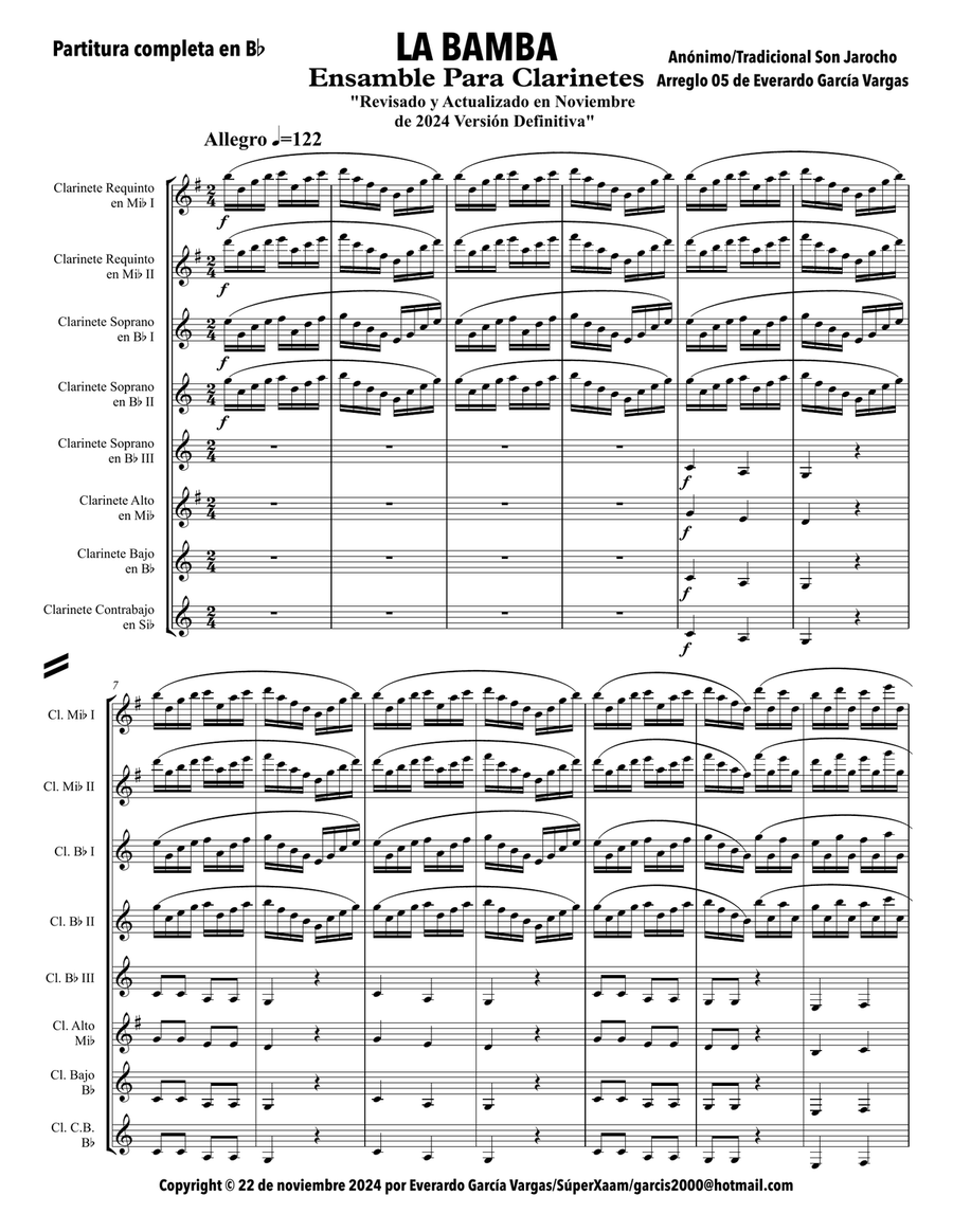 La Bamba - Ensemble for Clarinet Choir Clarinet Choir scores gallery preview page 4