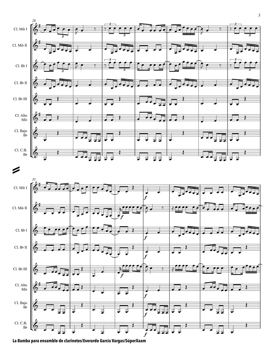 La Bamba - Ensemble for Clarinet Choir Clarinet Choir scores gallery preview page 6