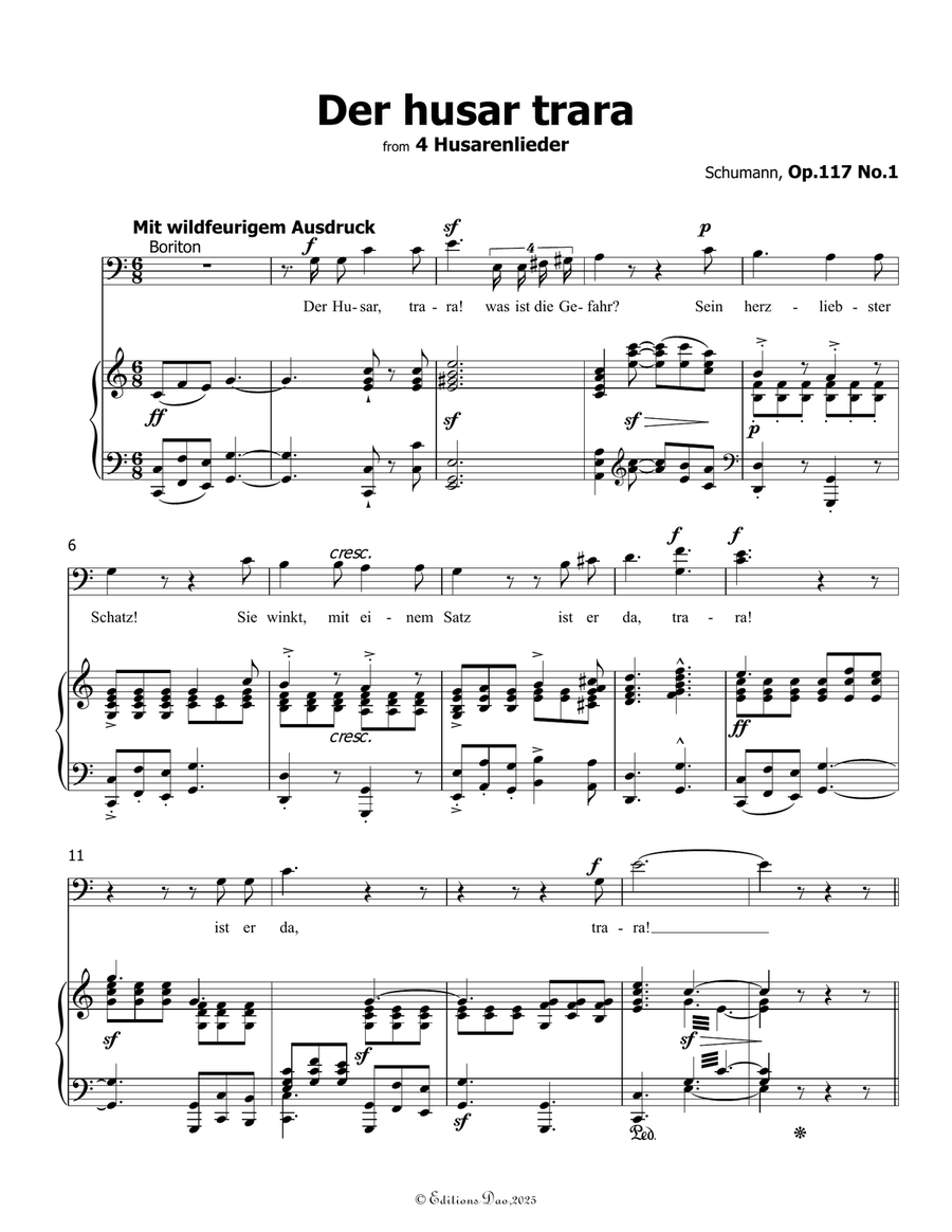 Der husar trara, by Schumann, Op.117 No.1, in C Major by Robert Schumann Piano, Vocal - Digital Sheet Music page 3