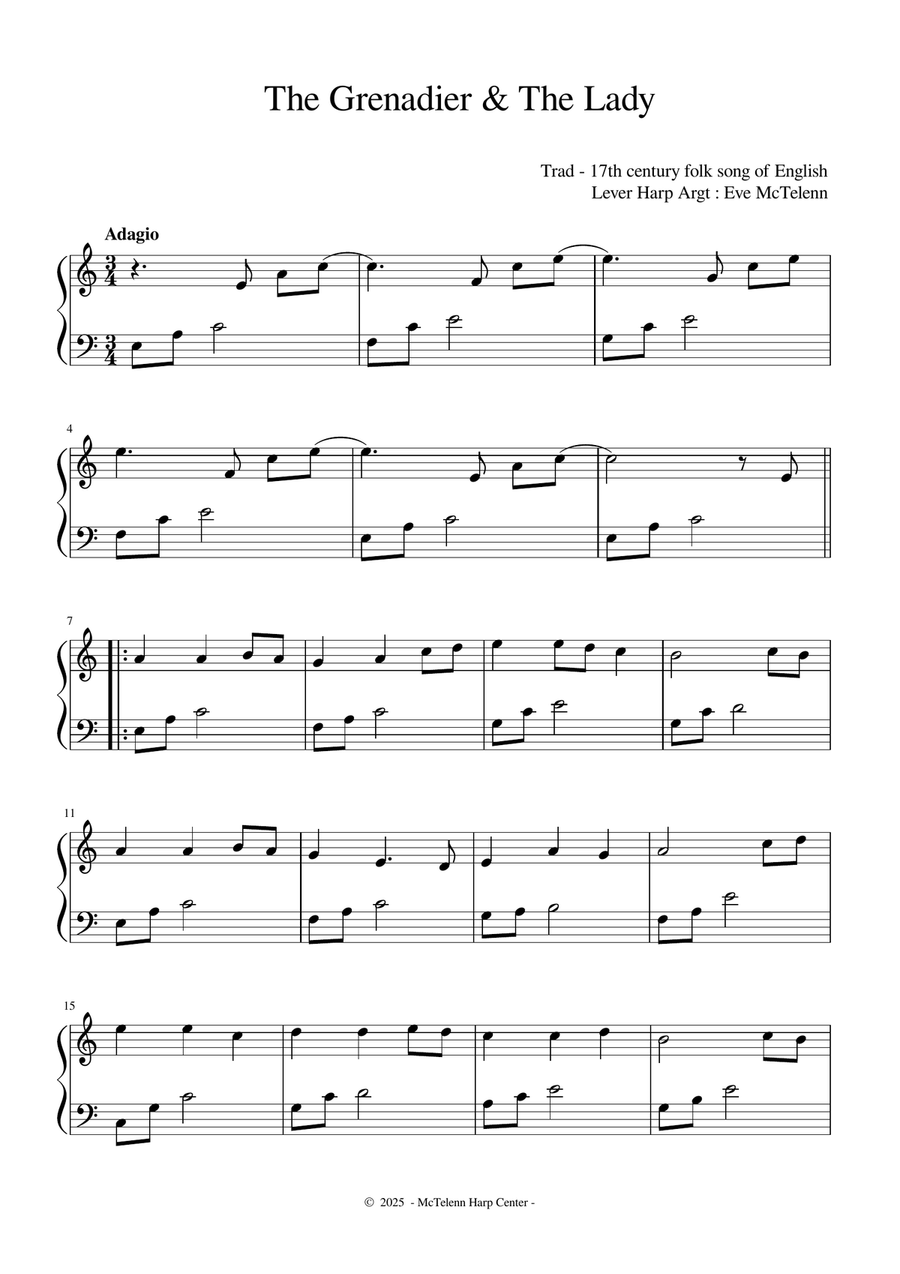 The Grenadier & The Lady - 4 Versions - Beginner & 27 String Harp | McTelenn Harp Center Celtic Harp scores gallery preview page 6