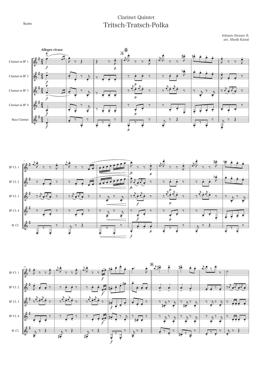 Tritsch-Tratsch-Polka[Clarinet Quintet] Clarinet Quintet scores gallery preview page 1