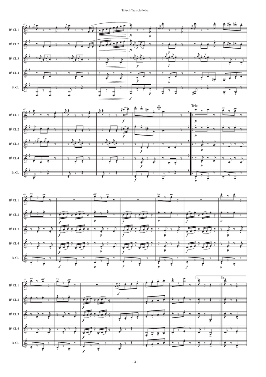 Tritsch-Tratsch-Polka[Clarinet Quintet] Clarinet Quintet scores gallery preview page 3