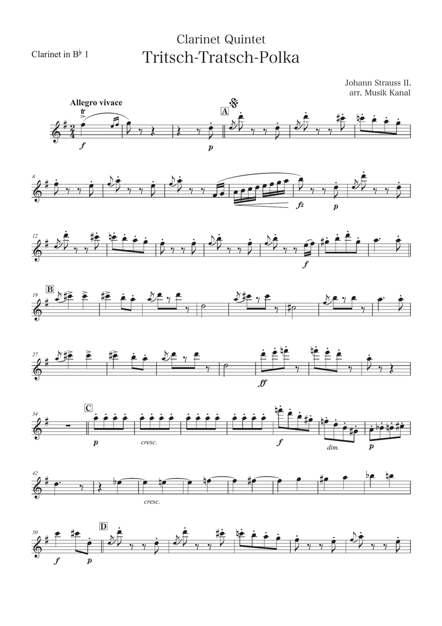 Tritsch-Tratsch-Polka[Clarinet Quintet] Clarinet Quintet scores gallery preview page 5