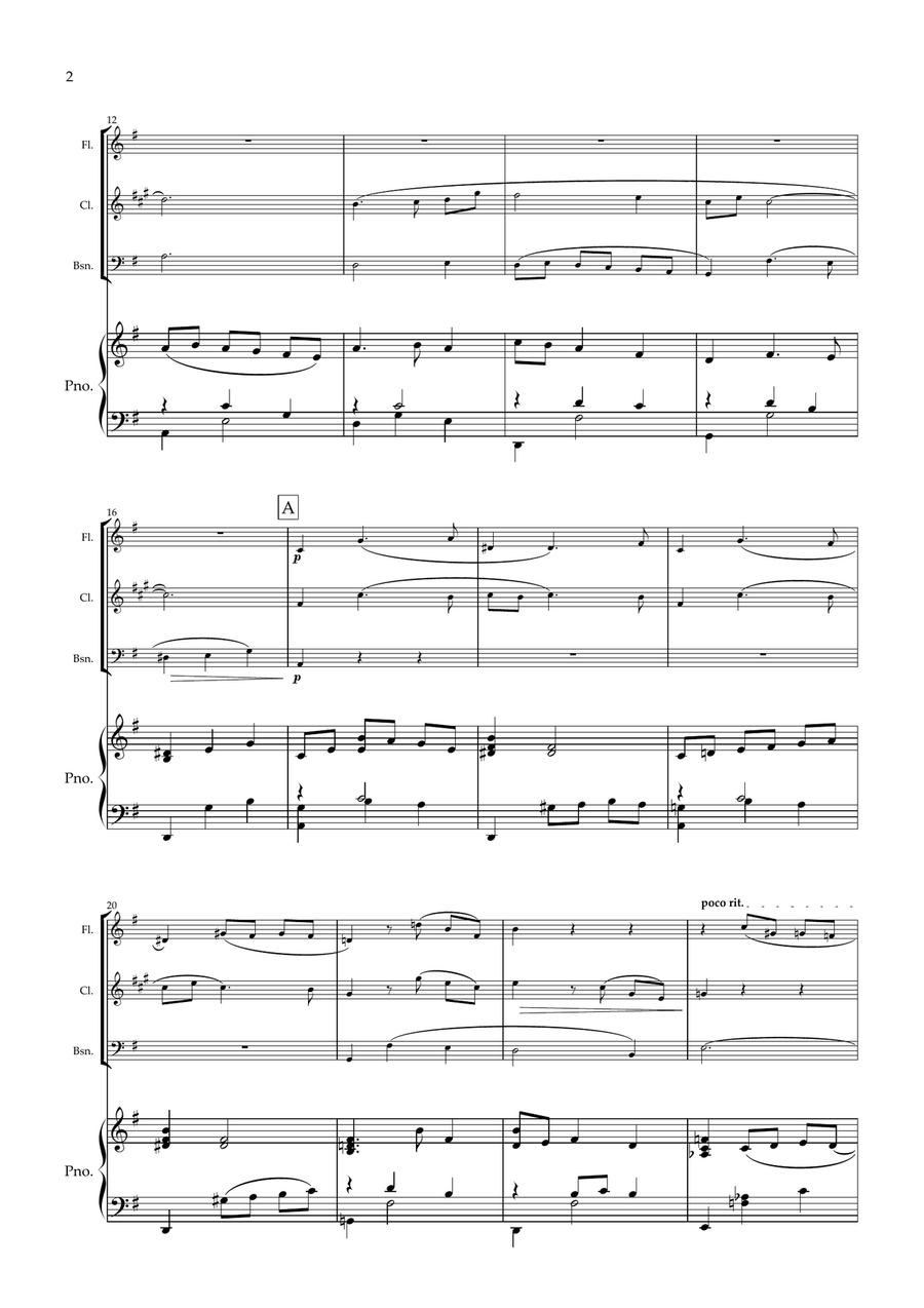 Valse Romantique for Wind Trio and Piano. (Flute, Clarinet, Bassoon Piano) Small Ensemble scores gallery preview page 3