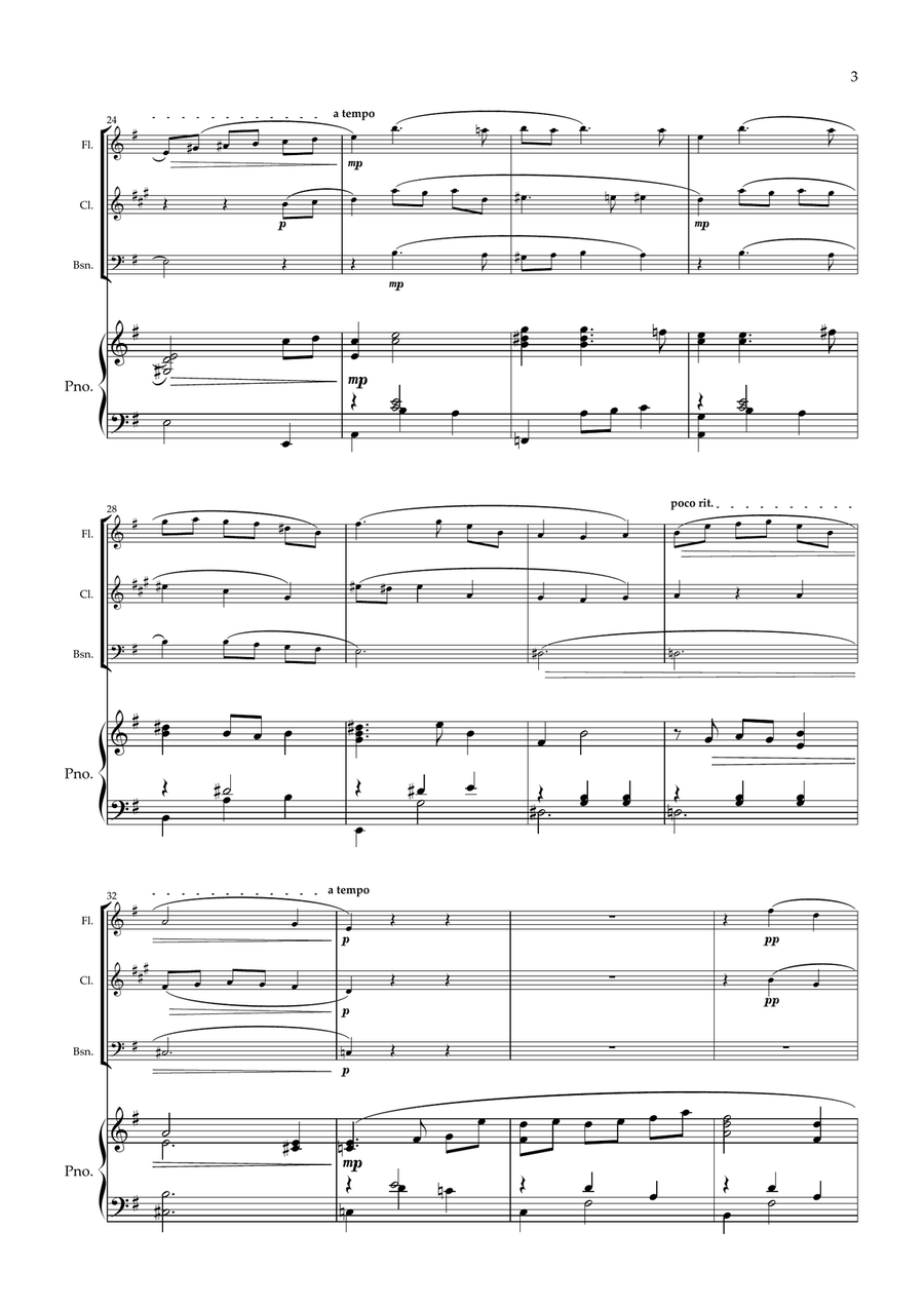 Valse Romantique for Wind Trio and Piano. (Flute, Clarinet, Bassoon Piano) Small Ensemble scores gallery preview page 4