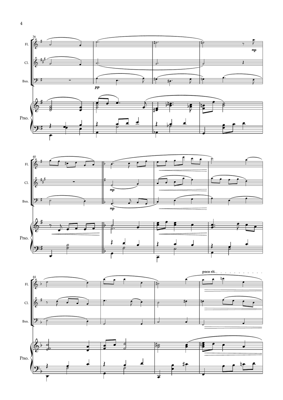 Valse Romantique for Wind Trio and Piano. (Flute, Clarinet, Bassoon Piano) Small Ensemble scores gallery preview page 5