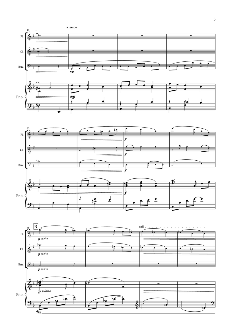 Valse Romantique for Wind Trio and Piano. (Flute, Clarinet, Bassoon Piano) Small Ensemble scores gallery preview page 6