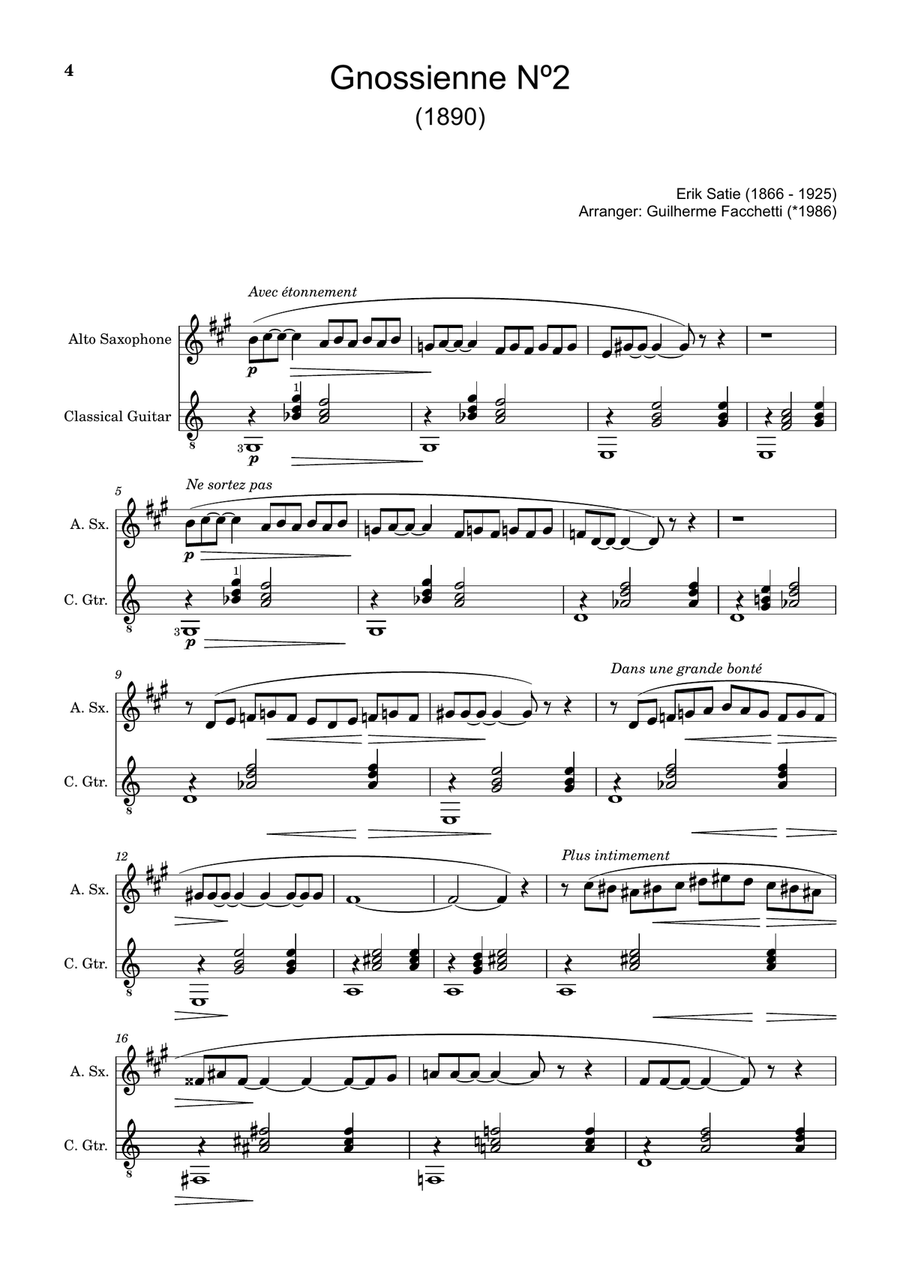 Erik Satie - Gnossiennes Nº1, 2, 3. Arranged for A. Sax. and Guitar. Chamber Music scores gallery preview page 4