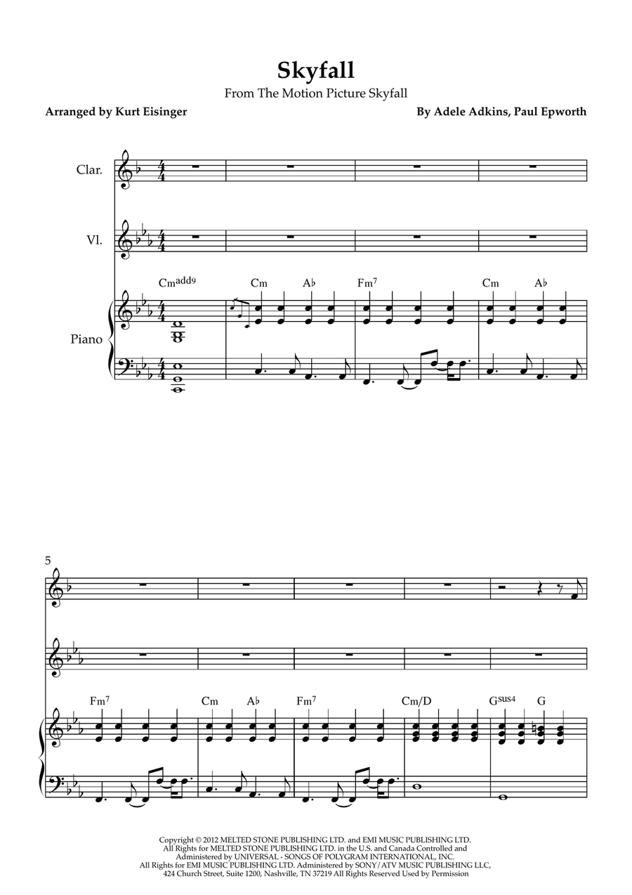Skyfall Skyfall Clarinet scores gallery preview page 1