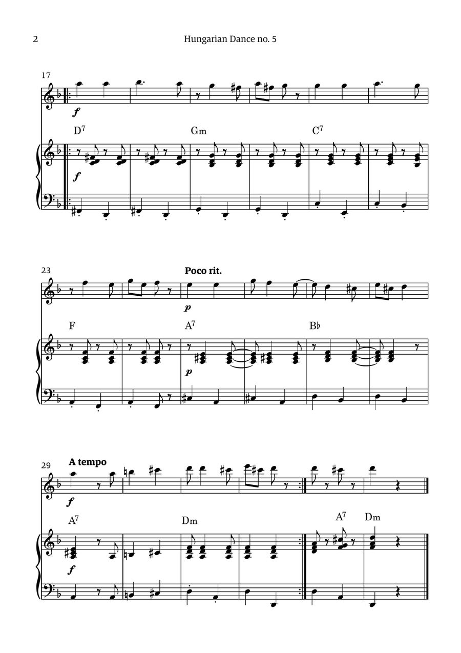 Hungarian Dance 5 (for oboe and piano accompaniment, with chords) Chamber Music scores gallery preview page 2