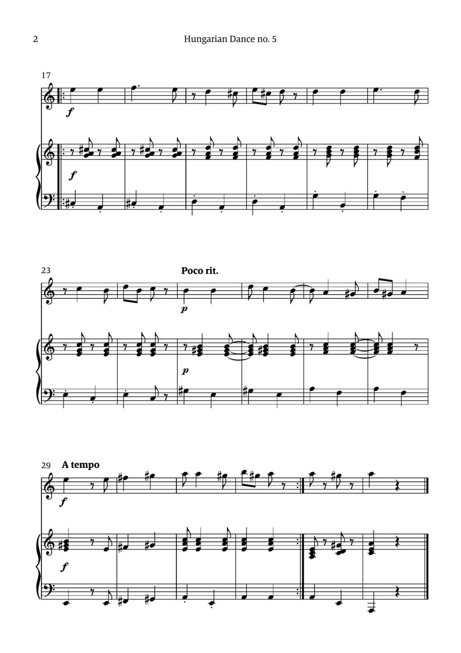 Hungarian Dance 5 (for violin and piano accompaniment) Chamber Music scores gallery preview page 2
