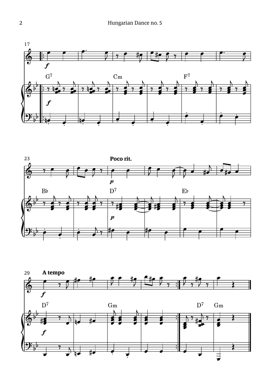 Hungarian Dance 5 (for trumpet and piano accompaniment, with chords) Chamber Music scores gallery preview page 2