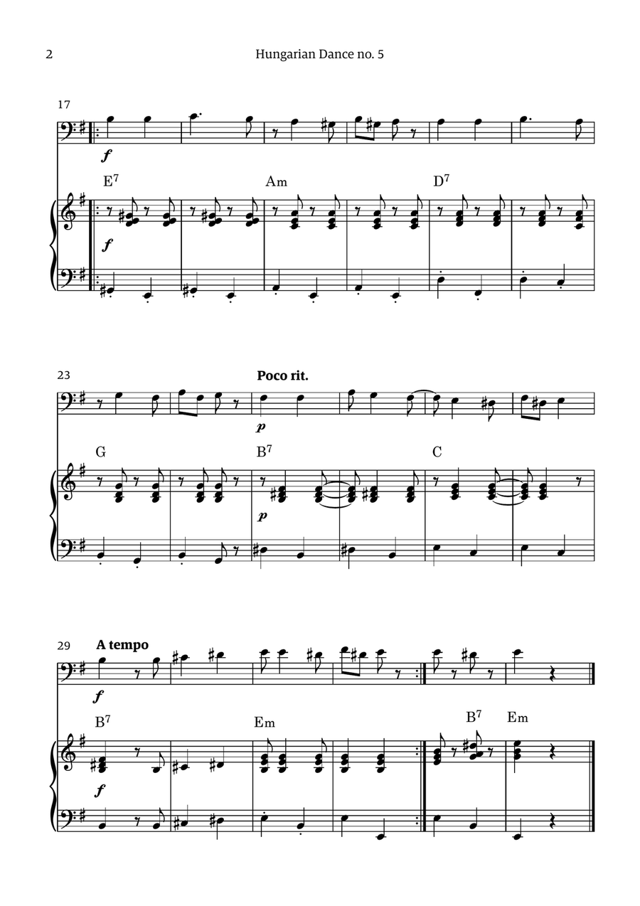 Hungarian Dance 5 (for trombone and piano accompaniment, with chords) Chamber Music scores gallery preview page 2
