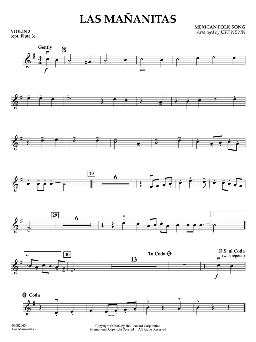 Las Mañanitas - Violin 3 Las Mañanitas - Violin 3 Concert Band scores gallery preview page 1