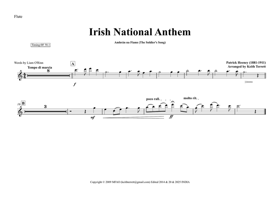 Irish National Anthem ( Amhrán na bhFiann) for Symphony Orchestra (Olympic National Anthem Series) Full Orchestra scores gallery preview page 5