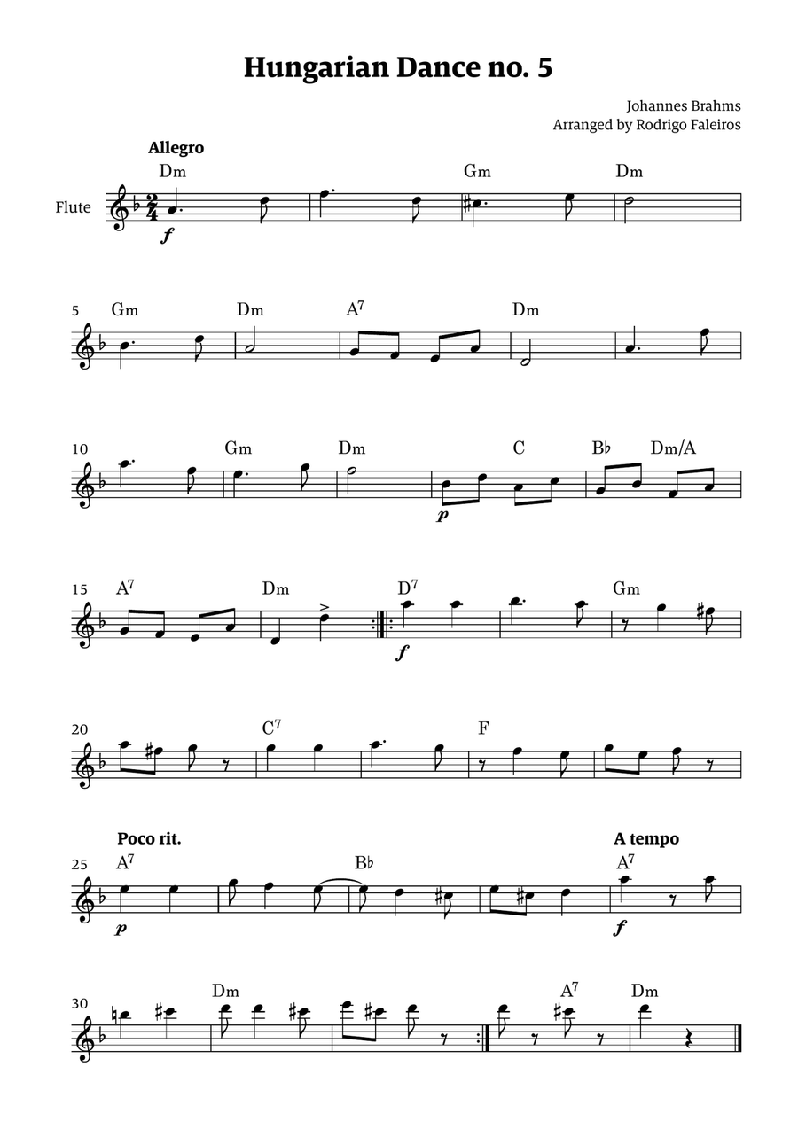 Hungarian Dance 5 (for flute, with chords) Chamber Music scores gallery preview page 1