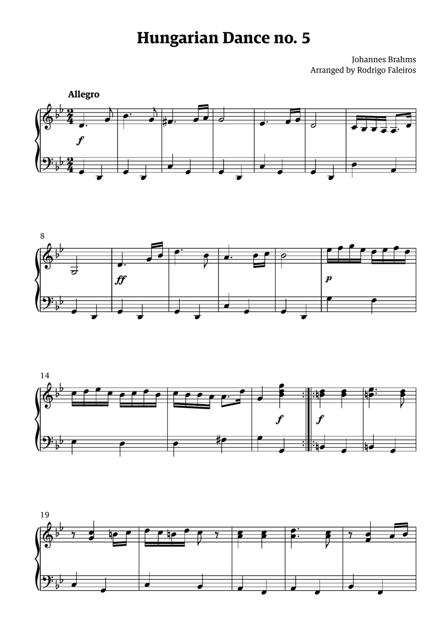 Hungarian Dance 5 (for piano, intermediate) Chamber Music scores gallery preview page 1