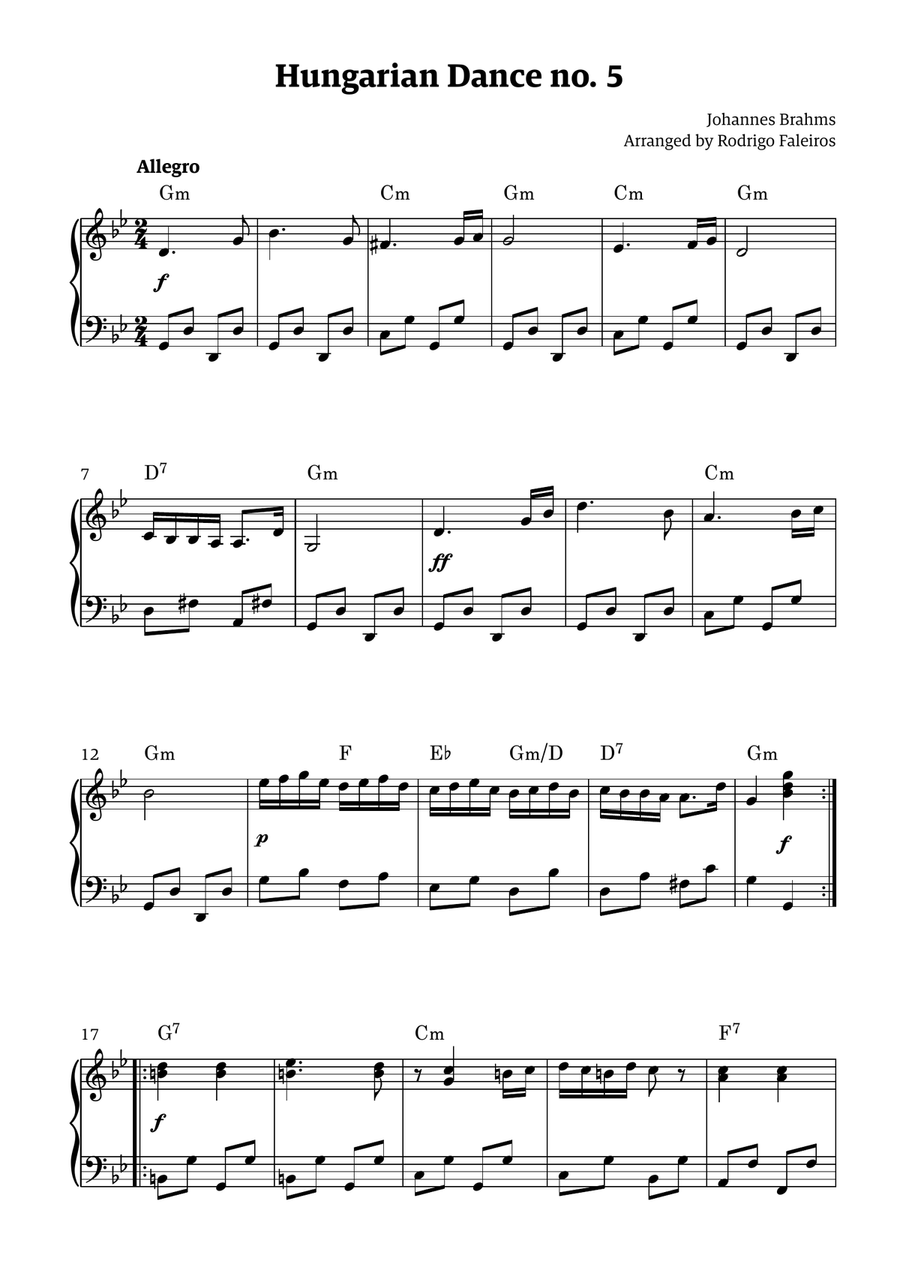 Hungarian Dance 5 (for piano, intermediate to advanced, with chords) Chamber Music scores gallery preview page 1