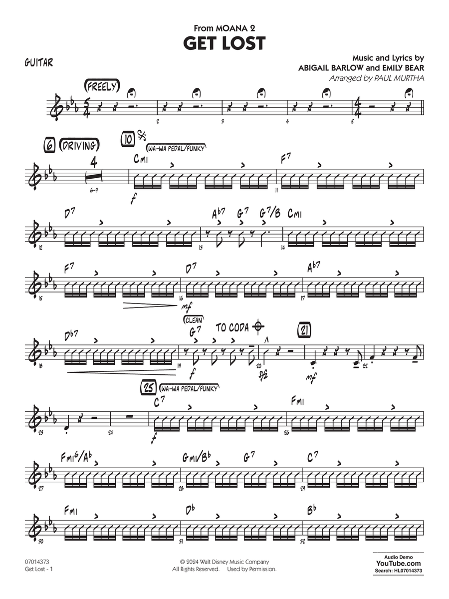 Get Lost (from Moana 2) (arr. Paul Murtha) - Guitar Jazz Ensemble scores gallery preview page 1