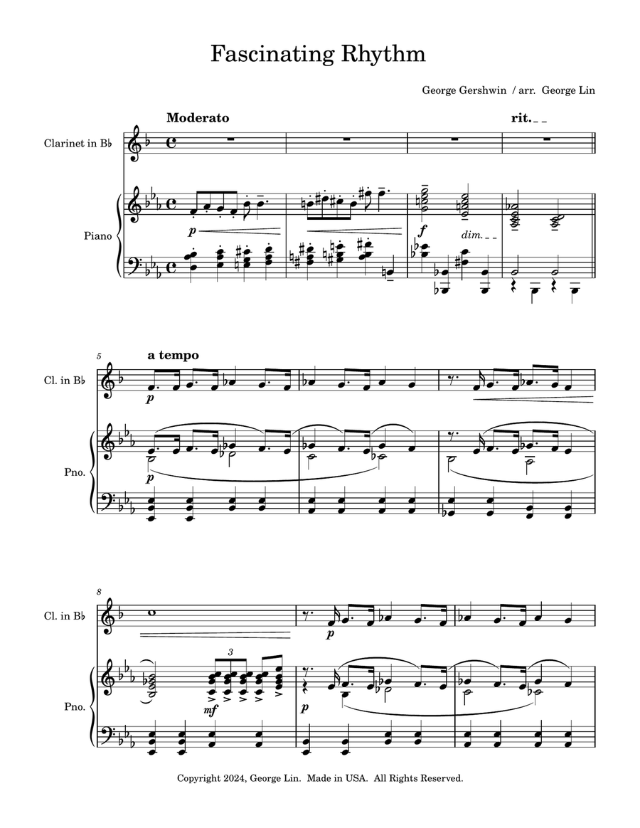 Fascinating Rhythm (for Solo Bb clarinet with piano accompaniment) B-Flat Clarinet scores gallery preview page 2