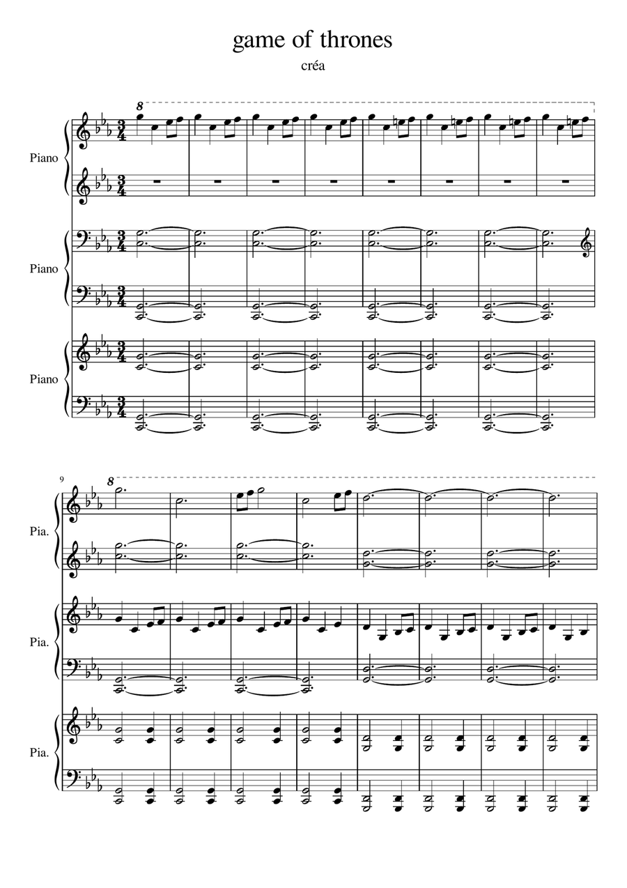 Game of Thrones arrangement for 6 hands (Easy piano) Easy Piano scores gallery preview page 1
