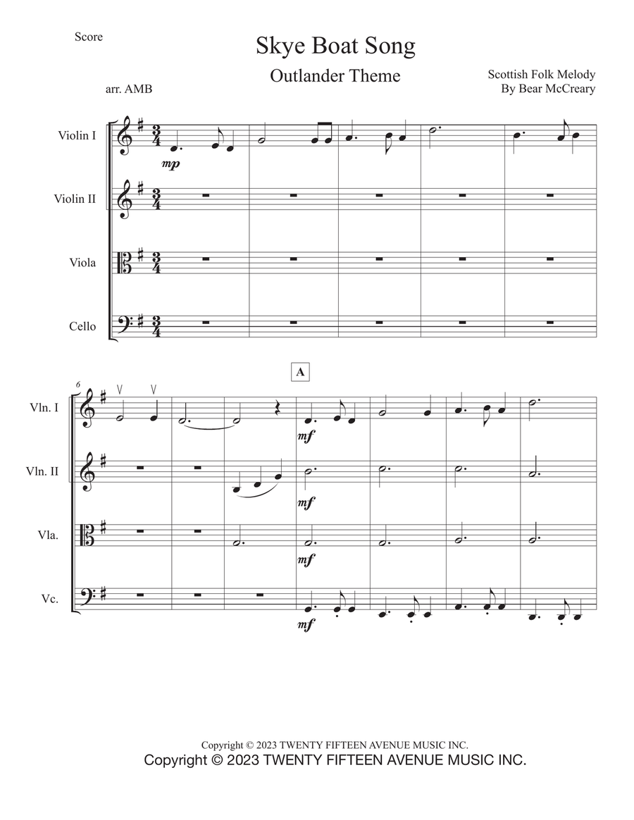 Outlander - The Skye Boat Song (Appalachian Version) String Quartet scores gallery preview page 1