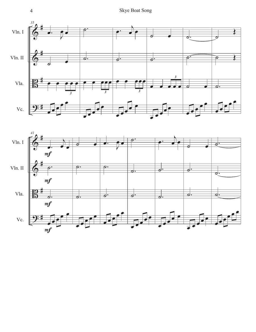Outlander - The Skye Boat Song (Appalachian Version) String Quartet scores gallery preview page 4