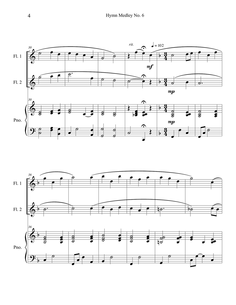 Hymn Medley No. 6 (Flute Duet with Piano Accompaniment) Flute Duet scores gallery preview page 4
