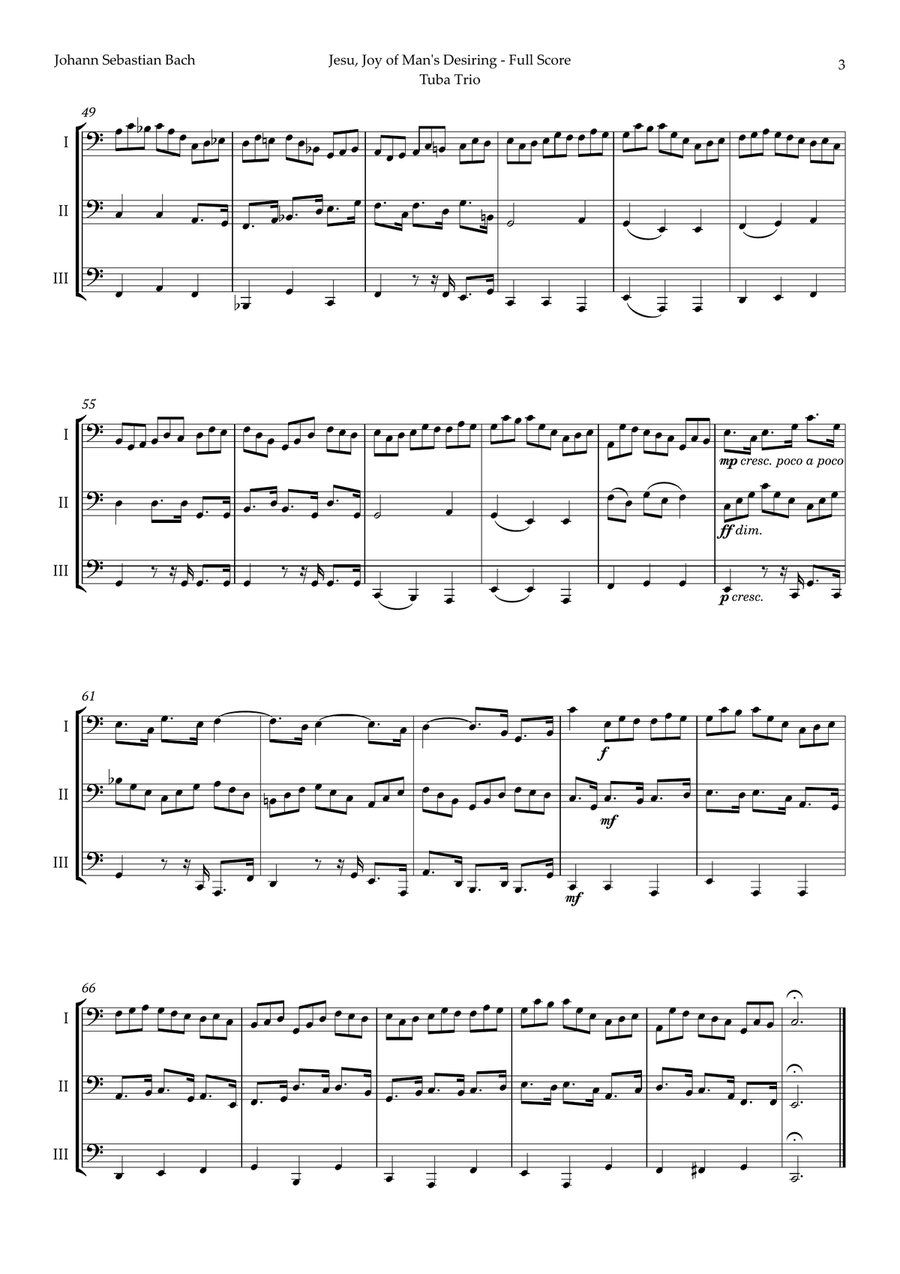 Jesu, Joy of Man's Desiring by Bach for Tuba Trio Brass Trio scores gallery preview page 3