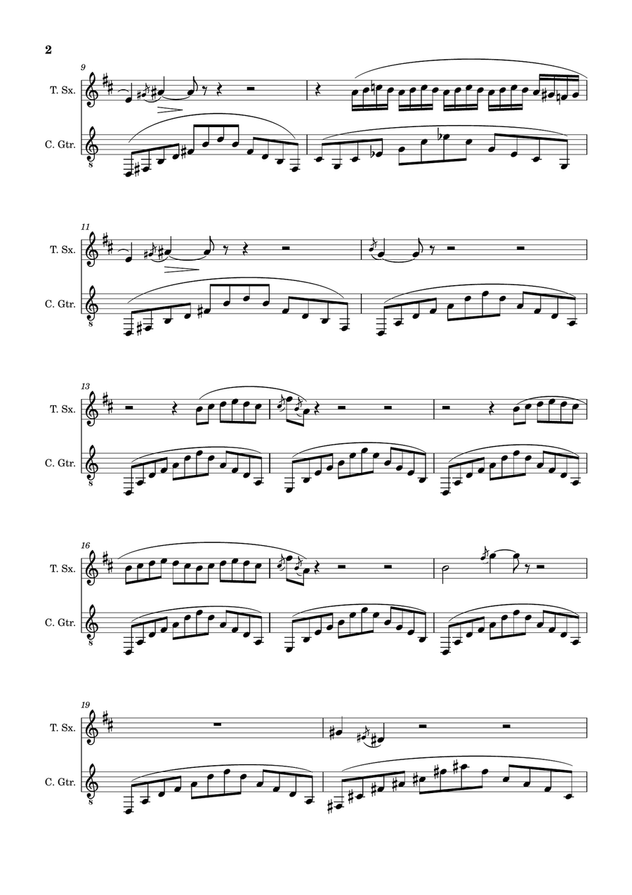 Erik Satie - Gnossiennes Nº4, 5, 6. Arranged for T. Sax. and Guitar. Chamber Music scores gallery preview page 2