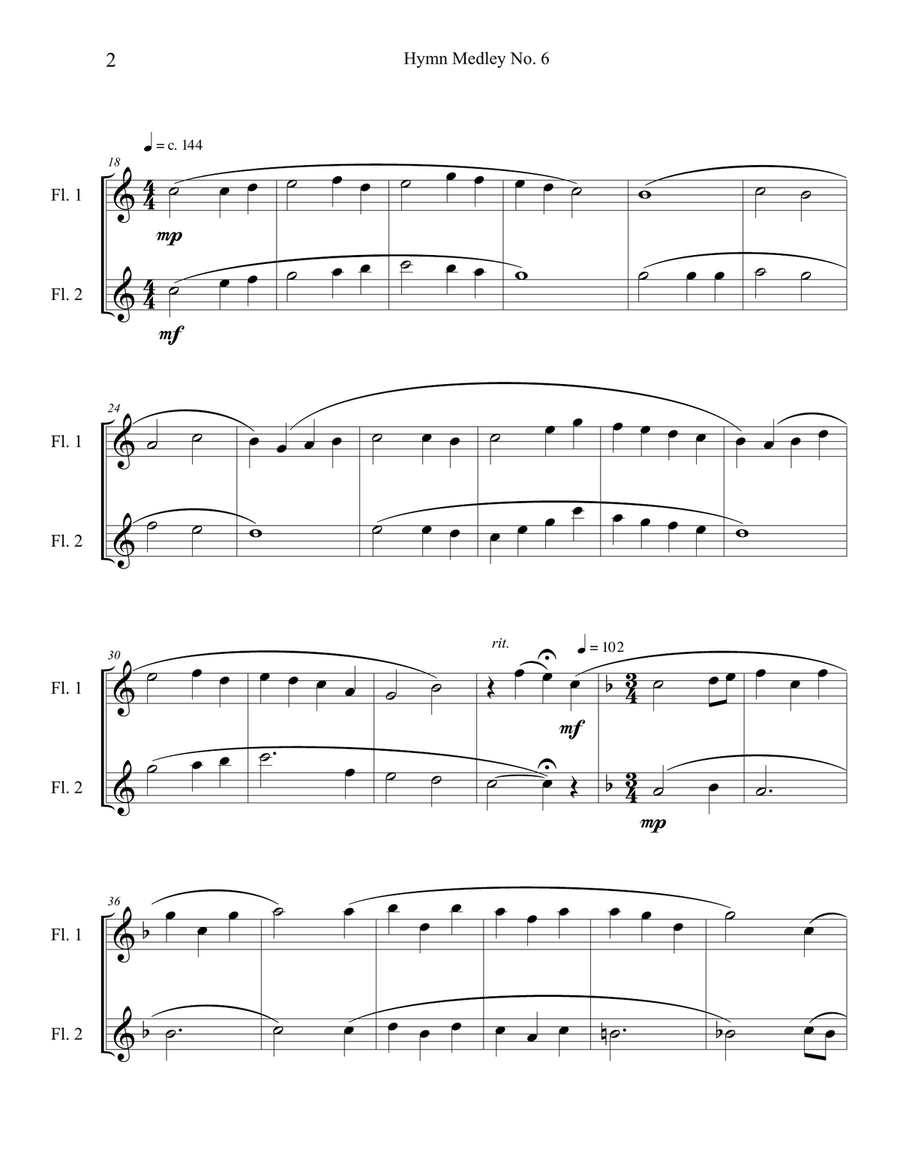 Hymn Medley No. 6 (Flute Duet) Flute Duet scores gallery preview page 2