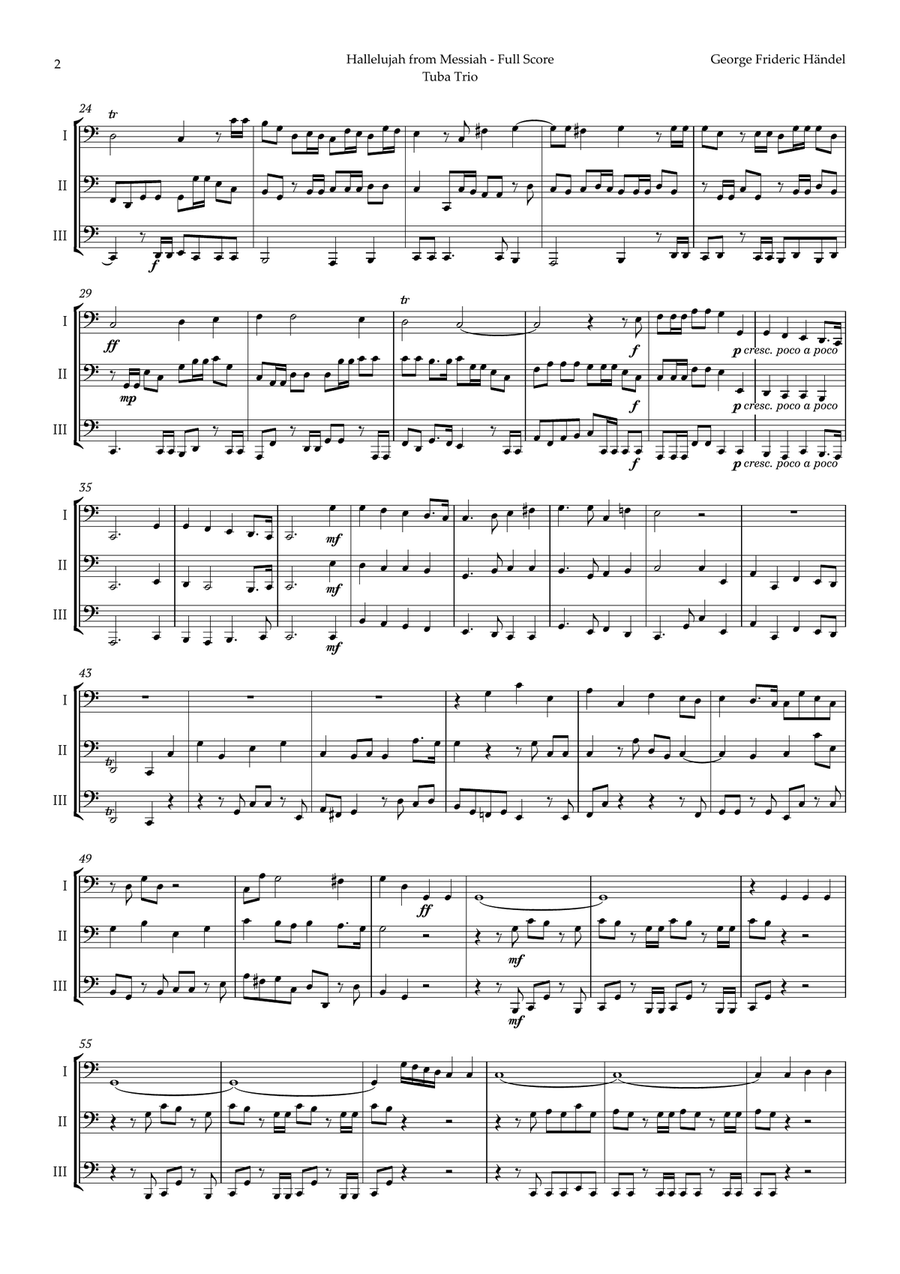 Hallelujah by Friedrich Händel for Tuba Trio Brass Trio scores gallery preview page 2
