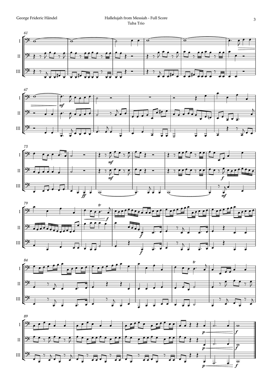 Hallelujah by Friedrich Händel for Tuba Trio Brass Trio scores gallery preview page 3