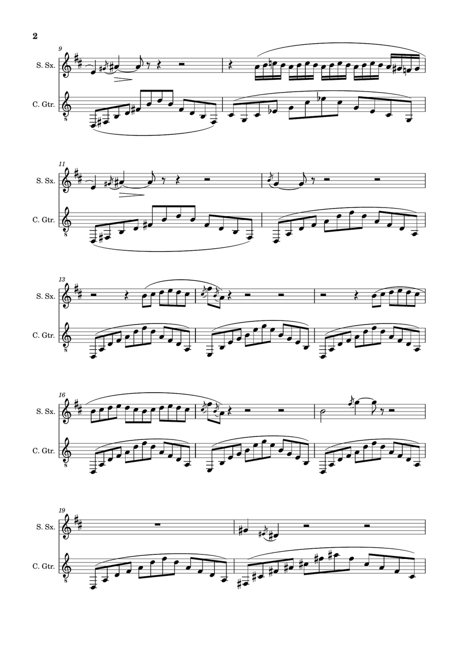 Erik Satie - Gnossiennes Nº4, 5, 6. Arranged for S. Sax. and Guitar. Chamber Music scores gallery preview page 2
