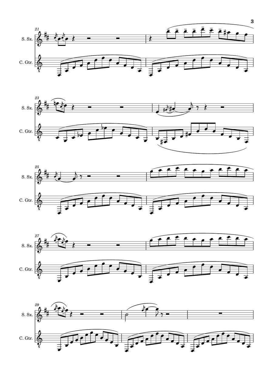 Erik Satie - Gnossiennes Nº4, 5, 6. Arranged for S. Sax. and Guitar. Chamber Music scores gallery preview page 3