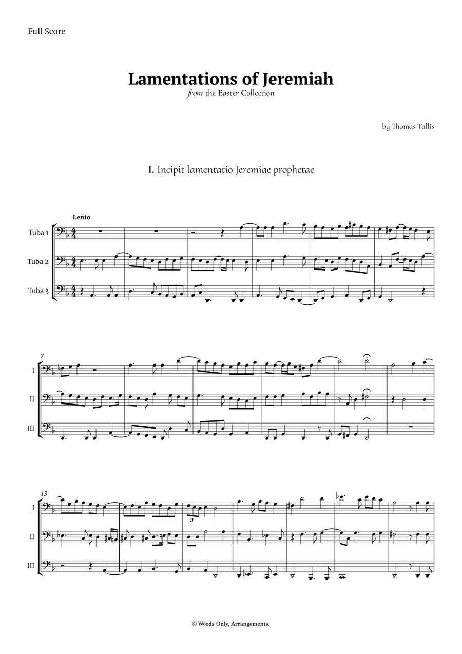 Lamentations of Jeremiah by Thomas Tallis for Tuba Trio Brass Trio scores gallery preview page 1