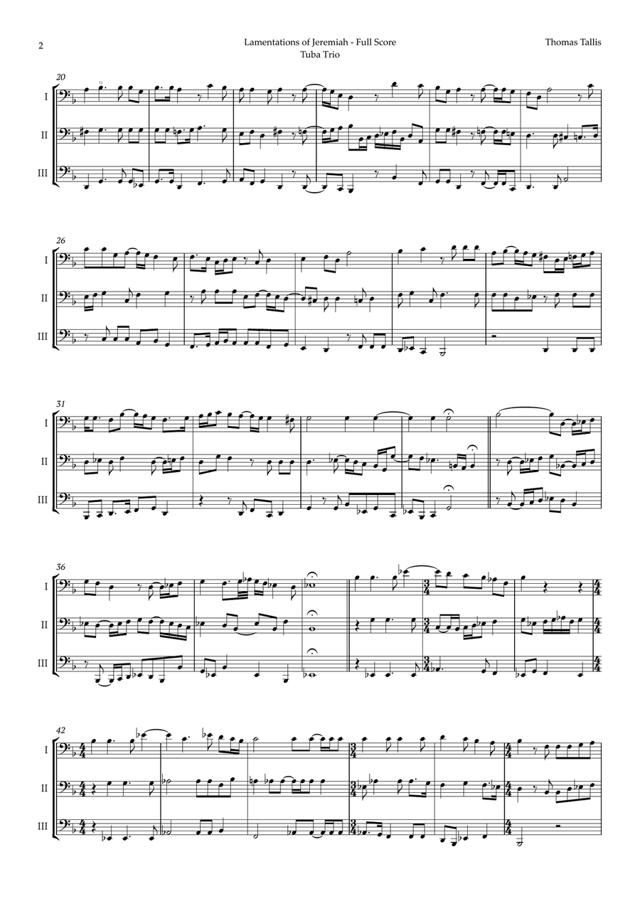 Lamentations of Jeremiah by Thomas Tallis for Tuba Trio Brass Trio scores gallery preview page 2