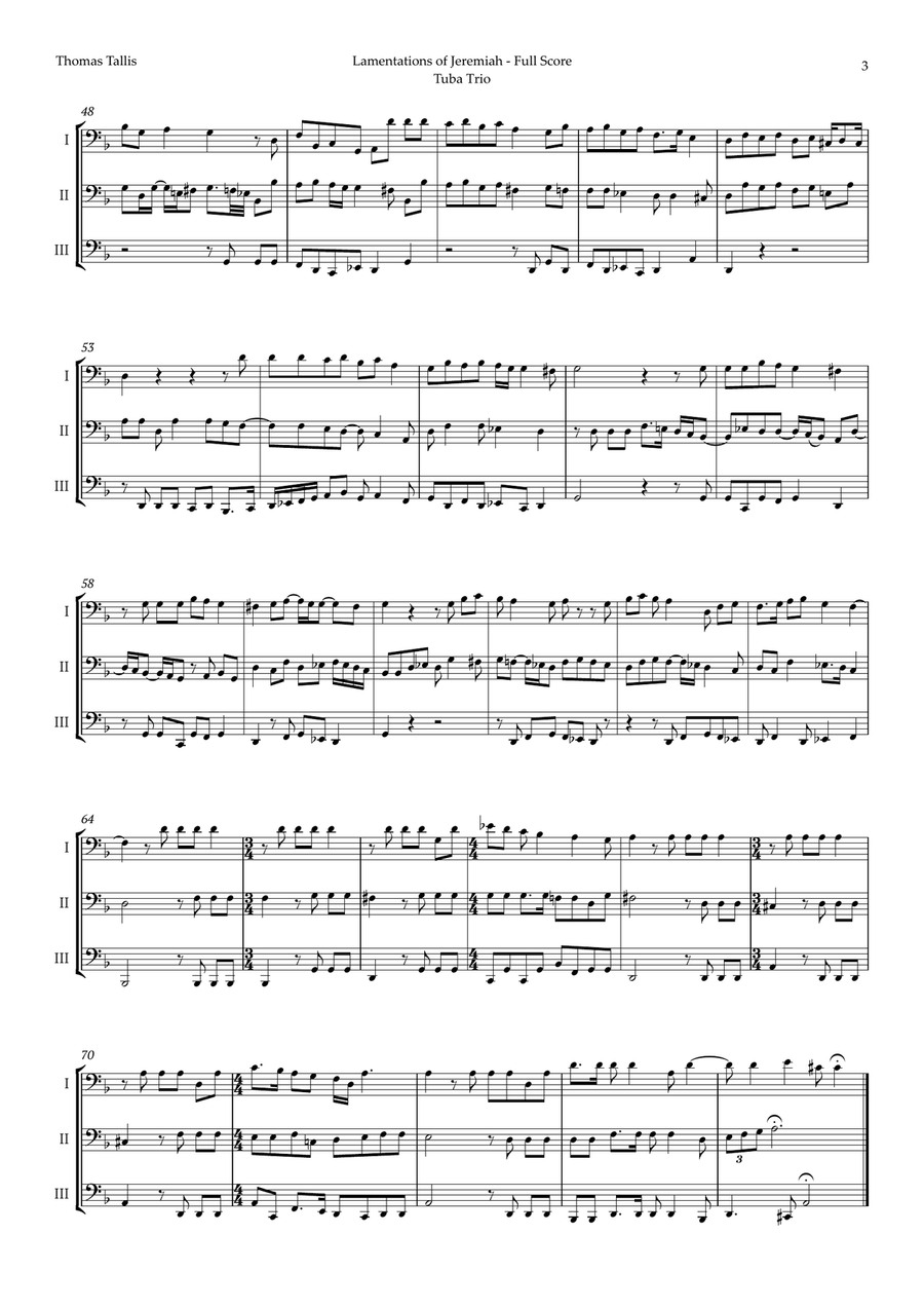 Lamentations of Jeremiah by Thomas Tallis for Tuba Trio Brass Trio scores gallery preview page 3