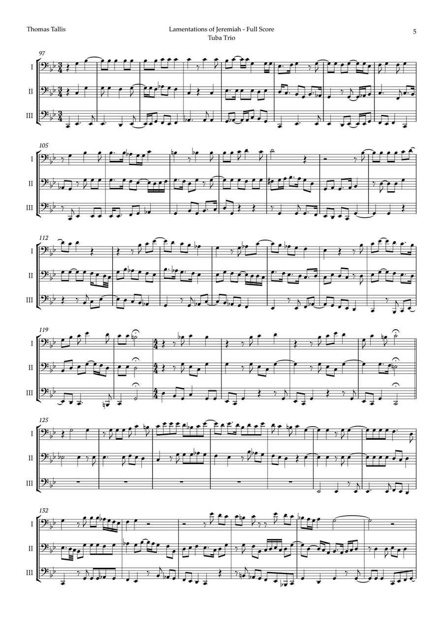 Lamentations of Jeremiah by Thomas Tallis for Tuba Trio Brass Trio scores gallery preview page 5