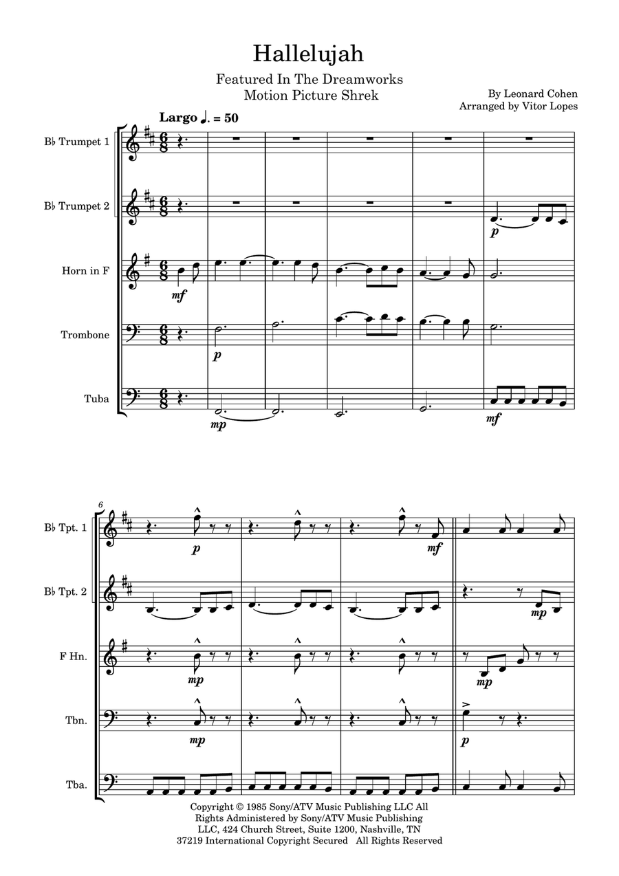 Hallelujah Hallelujah Brass Quintet scores gallery preview page 1