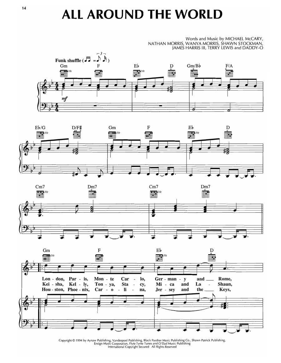 All Around The World All Around The World Piano, Vocal, Guitar scores gallery preview page 1