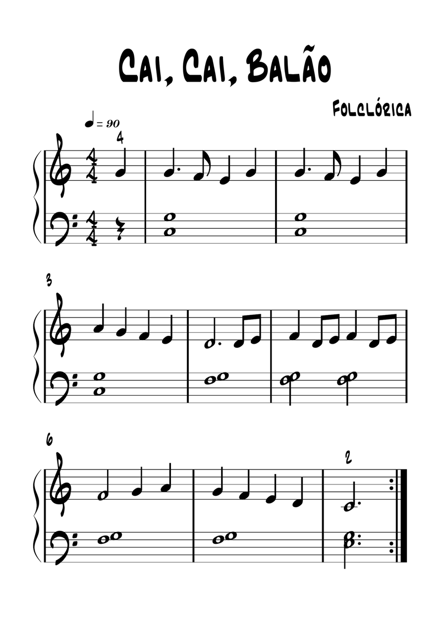 Cai, Cai, Balão - Partitura Fácil para Piano Piano Method scores gallery preview page 1