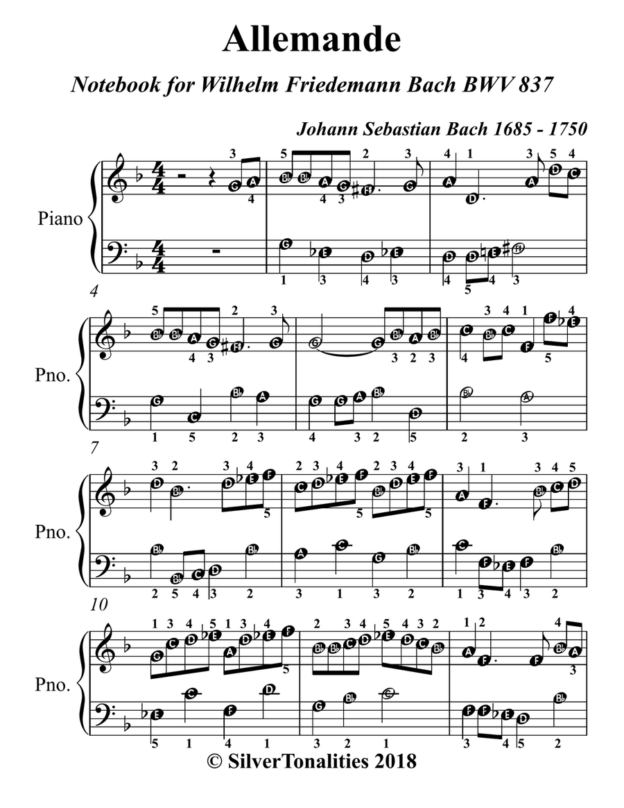 Allemande BWV 837 Easy Piano Sheet Music Piano Method scores gallery preview page 2