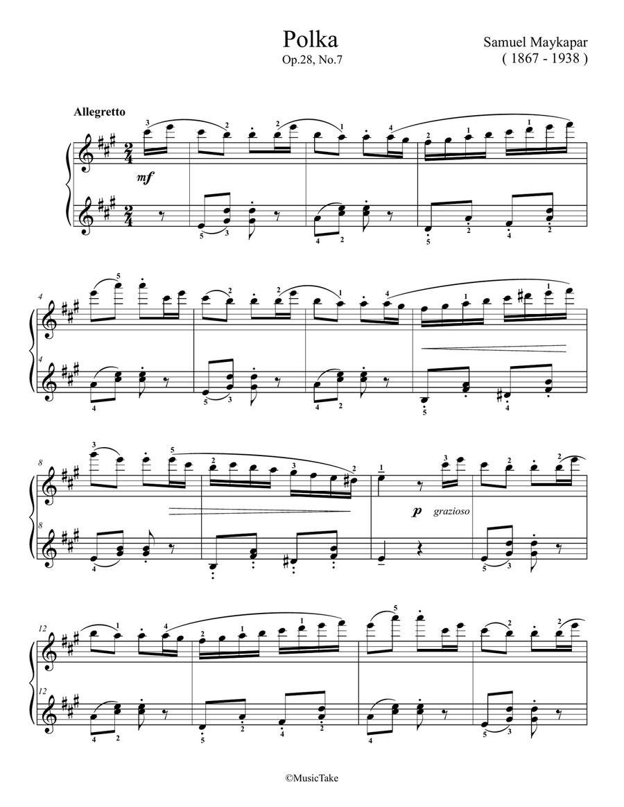 Maykapar Polka Op.28, No.7 Easy Piano scores gallery preview page 1