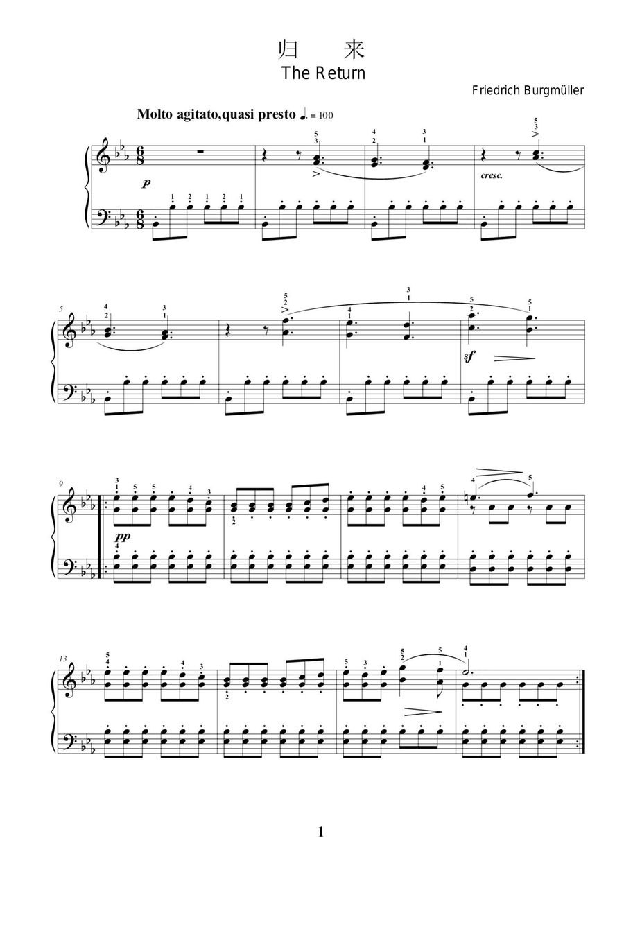 The Return - Friedrich Burgmüller Piano Solo scores gallery preview page 1