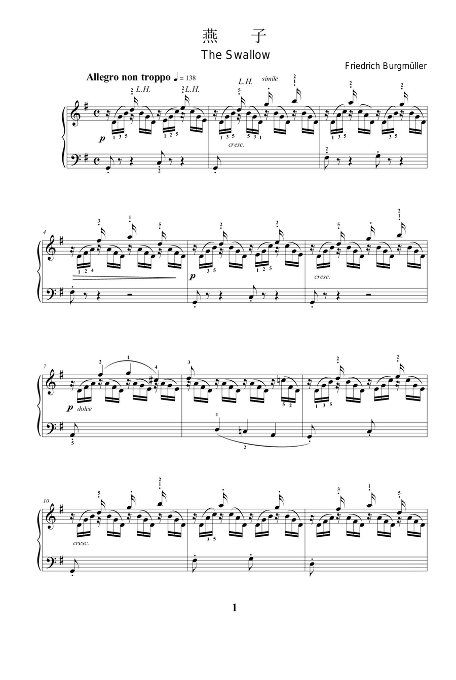 The Swallow - Friedrich Burgmüller Piano Solo scores gallery preview page 1