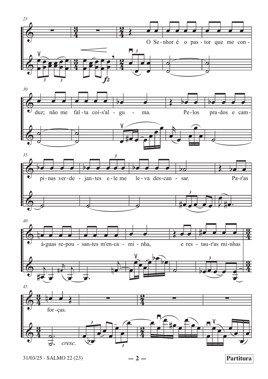 Salmo 23 (22) em Português para violino & soprano (resposta da assembleia ad libitum) Chamber Music scores gallery preview page 2
