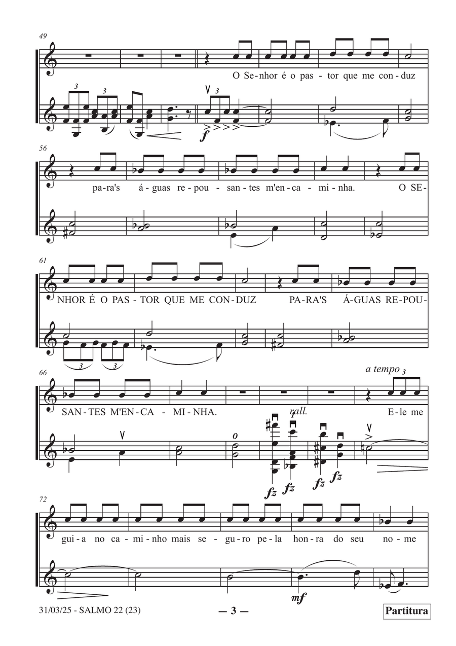Salmo 23 (22) em Português para violino & soprano (resposta da assembleia ad libitum) Chamber Music scores gallery preview page 3