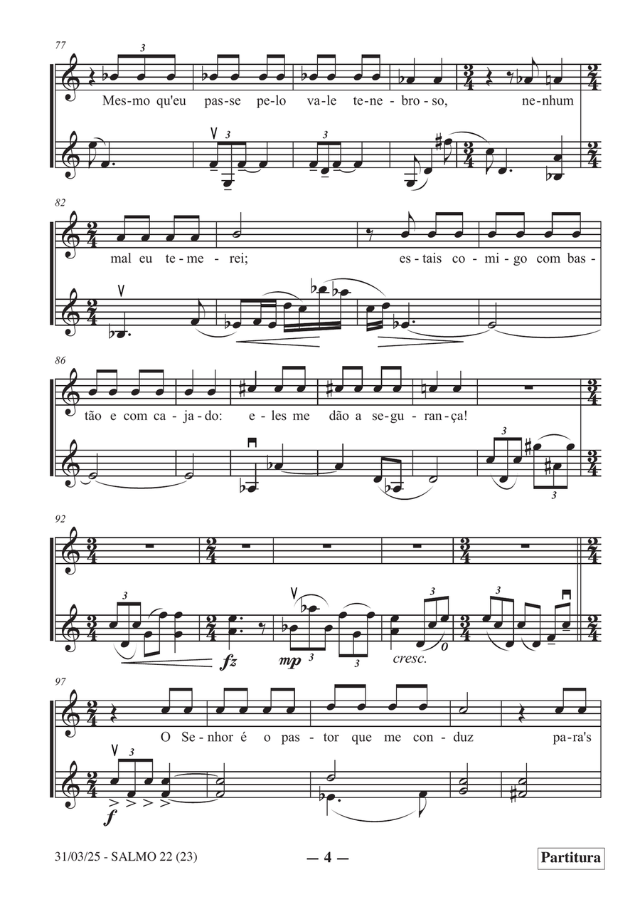 Salmo 23 (22) em Português para violino & soprano (resposta da assembleia ad libitum) Chamber Music scores gallery preview page 4